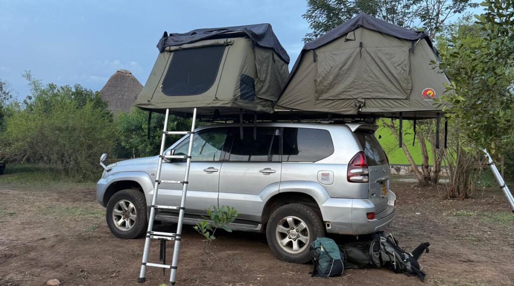 Book rooftop tent car rental Rwanda with Car Rentals Rwanda. 4x4 vehicles with rooftop tents, camping gear options, Kigali pickup, and flexible self-drive travel.