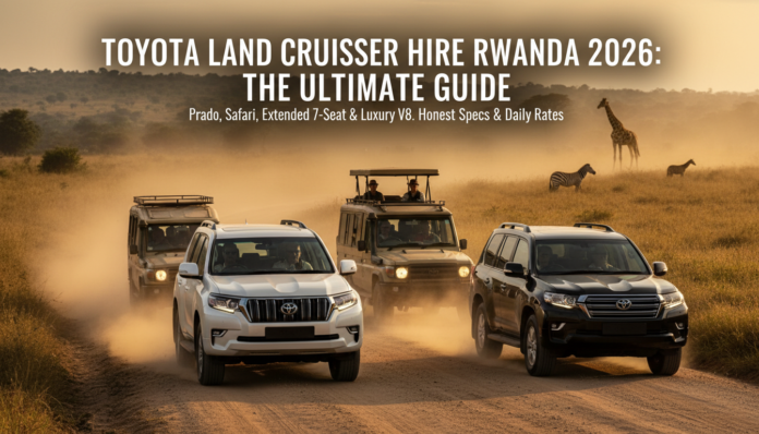 Toyota Land Cruiser hire in Rwanda 2026. Compare Prado ($70/day), V8 luxury ($120/day) & Safari pop-up roof ($80/day). Which is right for your trip? Honest guide.
